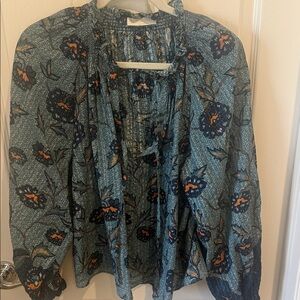 Ulla Johnson Cornflower Blue Kaitlyn Floral Long Sleeve Blouse - Size 16